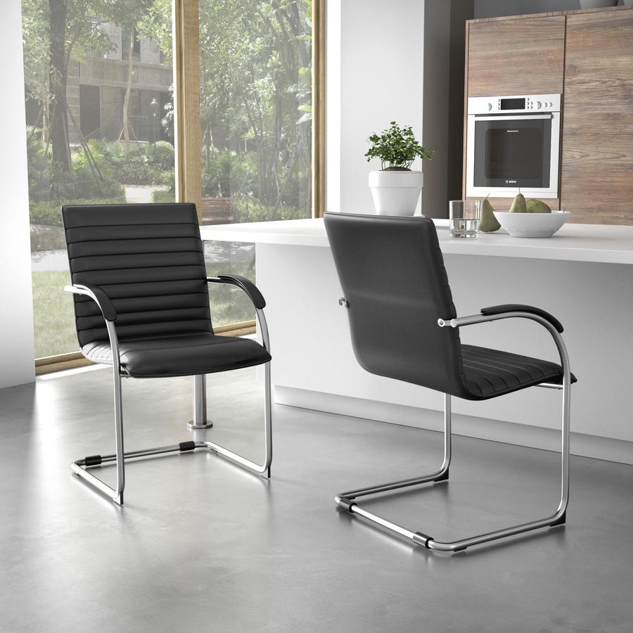 Boss Chrome Frame Vinyl Side Chairs - Black Vinyl Seat - Black Vinyl Back - Chrome Polywood Frame - Mid Back - Cantilever Base - 2 / Pack. Picture 2
