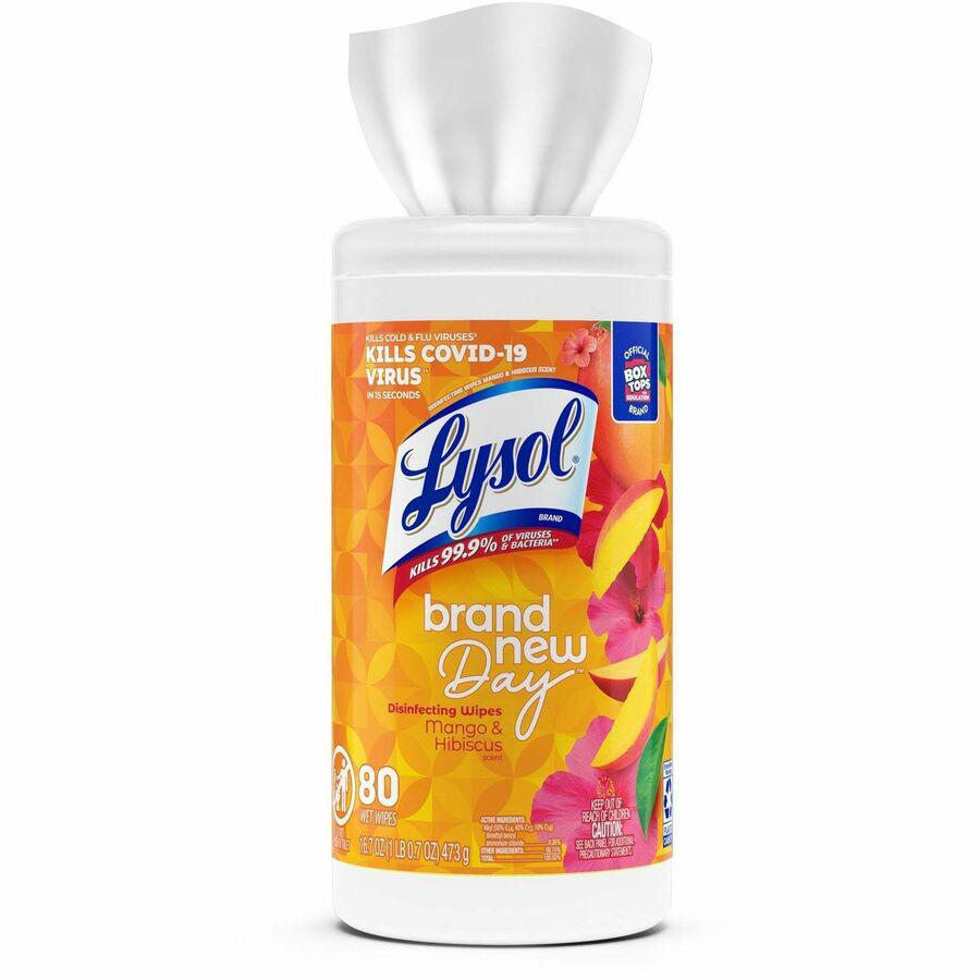 Lysol Brand New Day Disinfecting Wipes - Mango Scent - 80 / Canister - 6 / Carton - Disinfectant, Pre-moistened, Strong - White. Picture 2