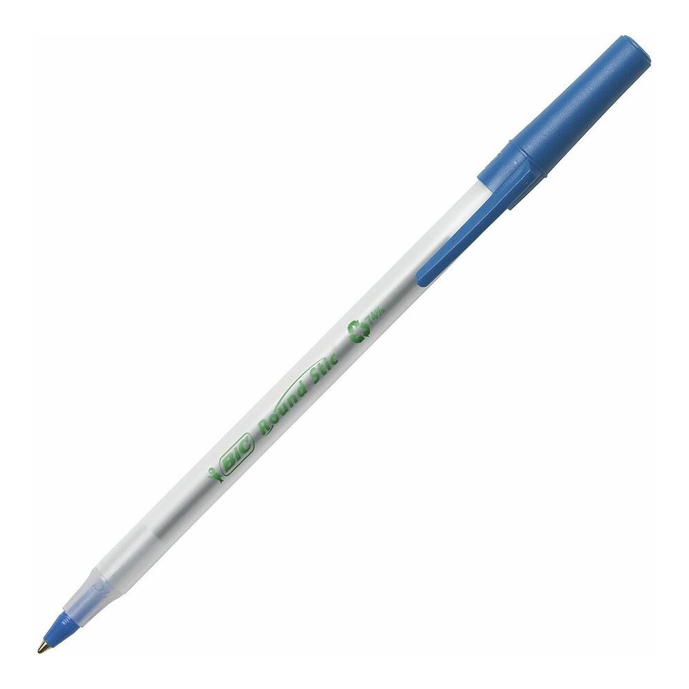 BIC Ecolutions Round Stic Ball Point Pen - Blue Ink - Semi Clear Barrel - 50 / Box. Picture 2