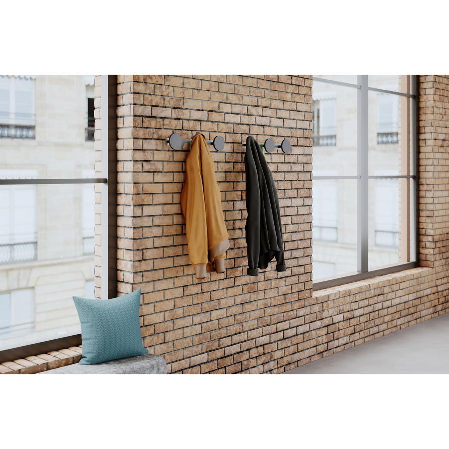 Alba Triple Metal Wall Coat Peg - 3 Hooks - 66.14 lb (30 kg) Capacity - 1.4" Height x 4.3" Width - for Coat, Clothes - Metal - Silver, Black, Metallic Gray - Powder Coated - 1 Each. Picture 2