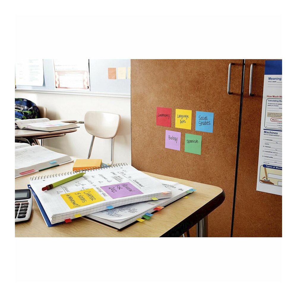 Post-it&reg; Super Sticky Notes Bus Cabinet Pack - 3" Flag/Note Width x 3" Flag/Note Length - Square - 70 Sheets per Pad - Iris, Electric Blue, Evergreen, Yellow, Candy Red - Sticky, Recyclable, Adhes. Picture 5