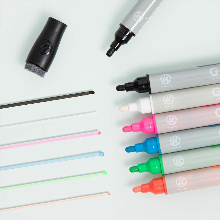 U Brands Magnetic Liquid Glass Markers - Erasable - Assorted Ink - Liquid - Gray Plastic Barrel - 12 / Pack. Picture 2