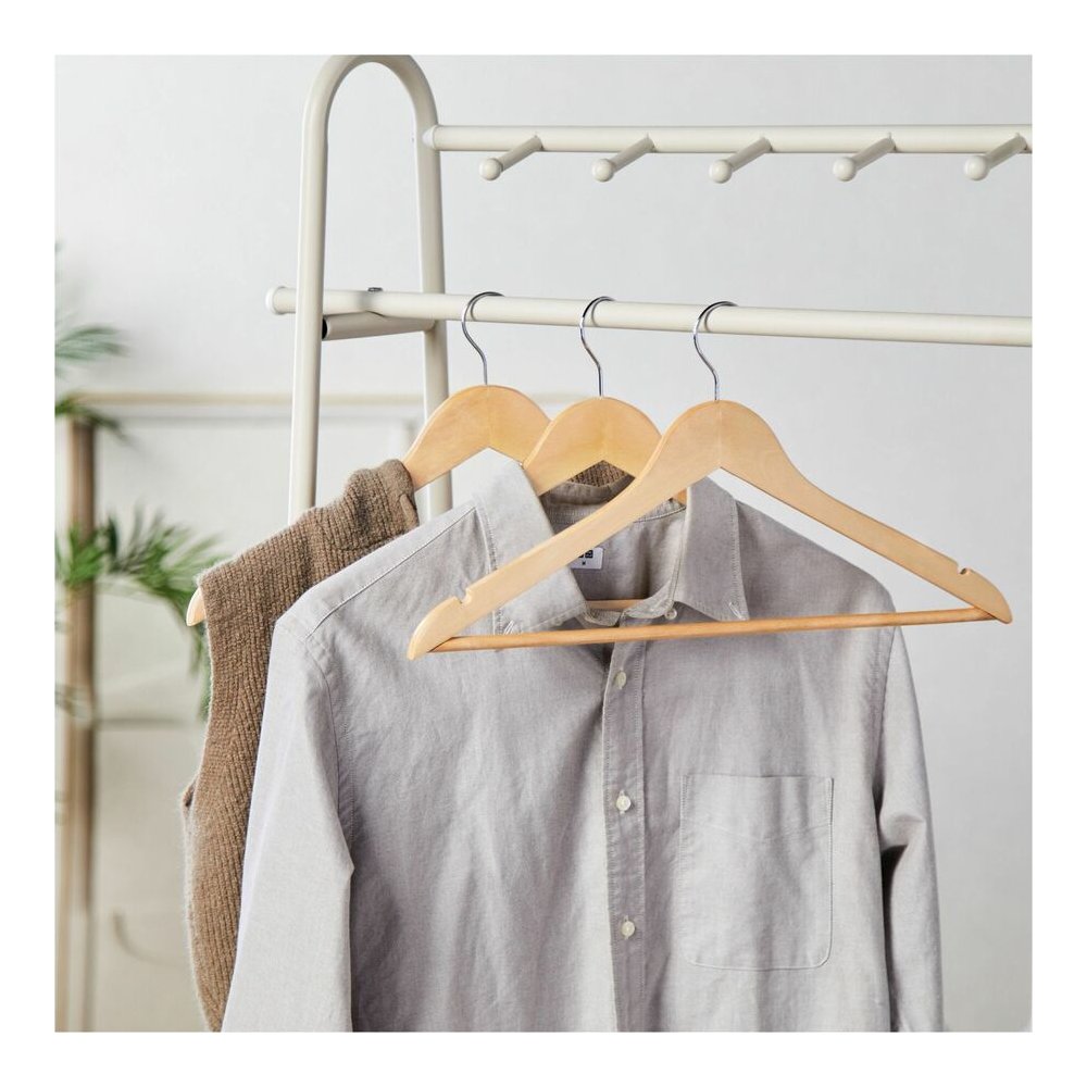 Lorell Wooden Coat Hangers - 7.2" Height x 13.8" Width - for Coat, Clothes, Garment - Wooden, Metal - Natural - 30 / Carton. Picture 8