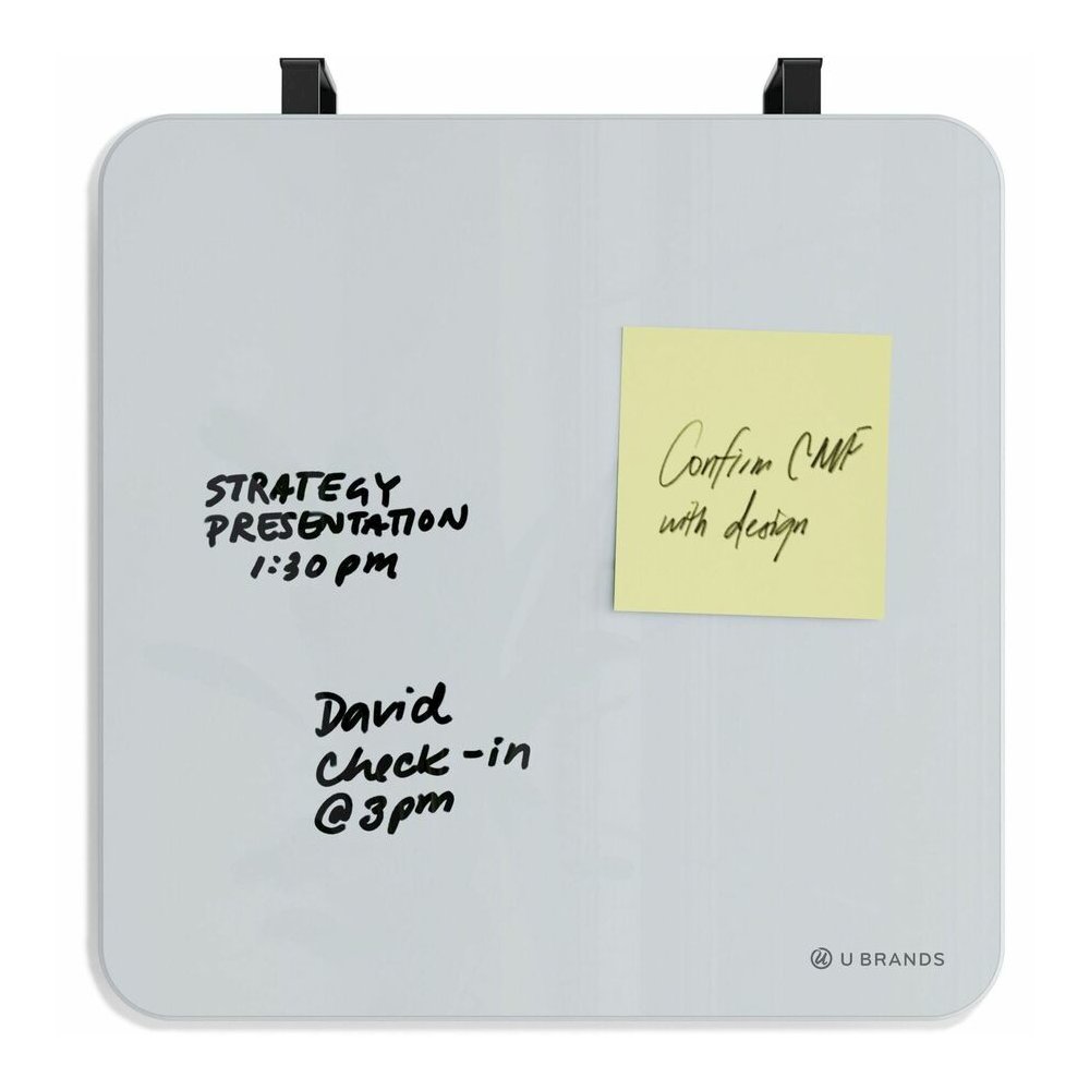U Brands Magnetic Cubicle/Wall Glass Dry-Erase Board - 12" (1 ft) Width x 12" (1 ft) Height - Frosted White Tempered Glass Surface - Square - Horizontal - Magnetic - Frameless - 1 Each. Picture 4