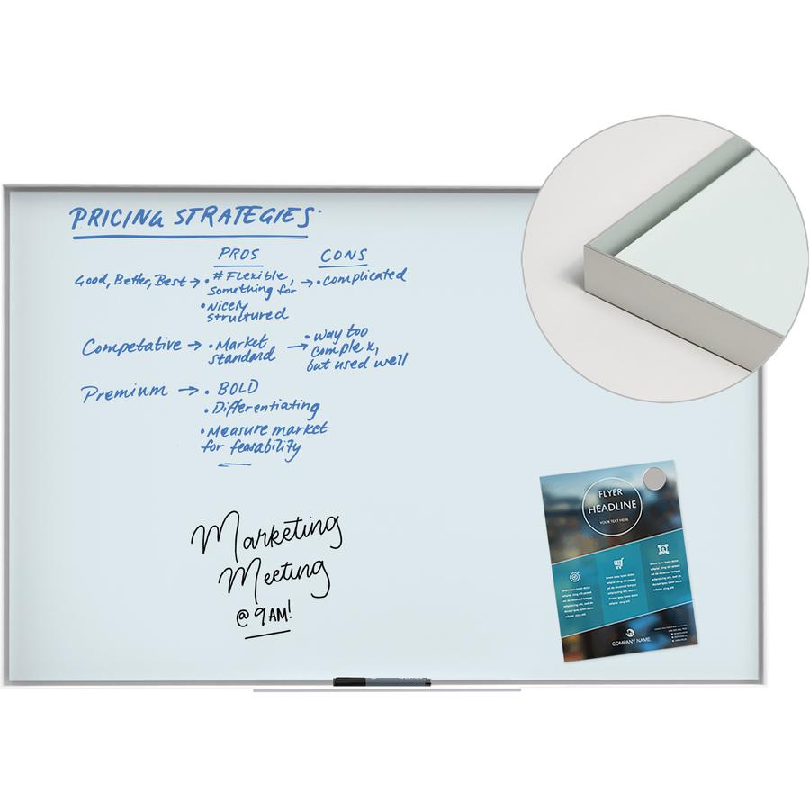 U Brands Glass Non-Magnetic Dry-Erase Board - 36" (3 ft) Width x 24" (2 ft) Height - Frosted White Tempered Glass Surface - White Aluminum Frame - Rectangle - Horizontal/Vertical - 1 Each. Picture 3