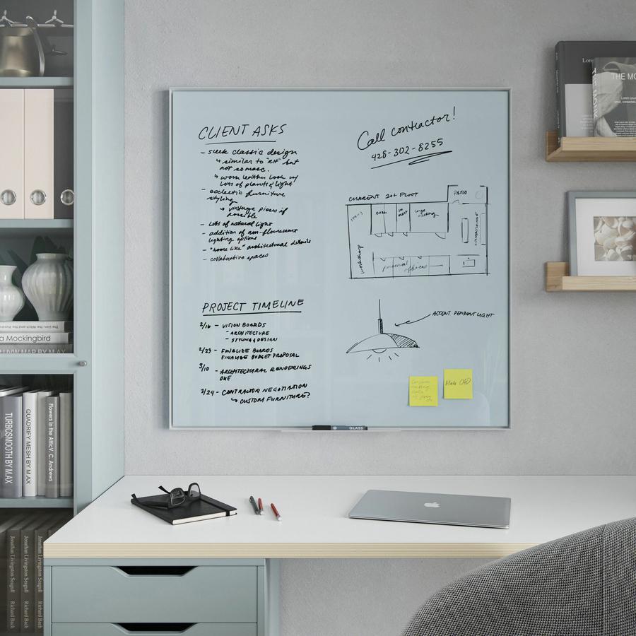 U Brands Glass Non-Magnetic Dry-Erase Board - 36" (3 ft) Width x 36" (3 ft) Height - Frosted White Tempered Glass Surface - White Aluminum Frame - Square - Horizontal/Vertical - 1 Each. Picture 2