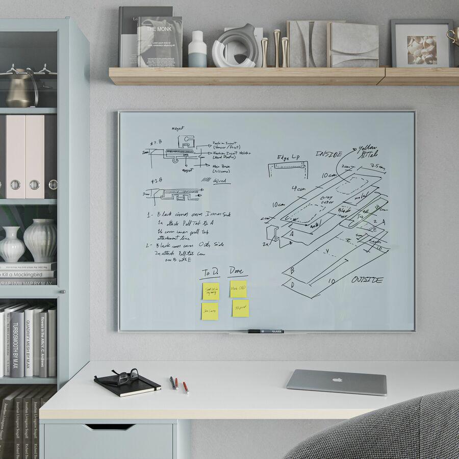 U Brands Glass Non-Magnetic Dry-Erase Board - 48" (4 ft) Width x 36" (3 ft) Height - Frosted White Tempered Glass Surface - White Aluminum Frame - Rectangle - Horizontal/Vertical - 1 Each. Picture 2