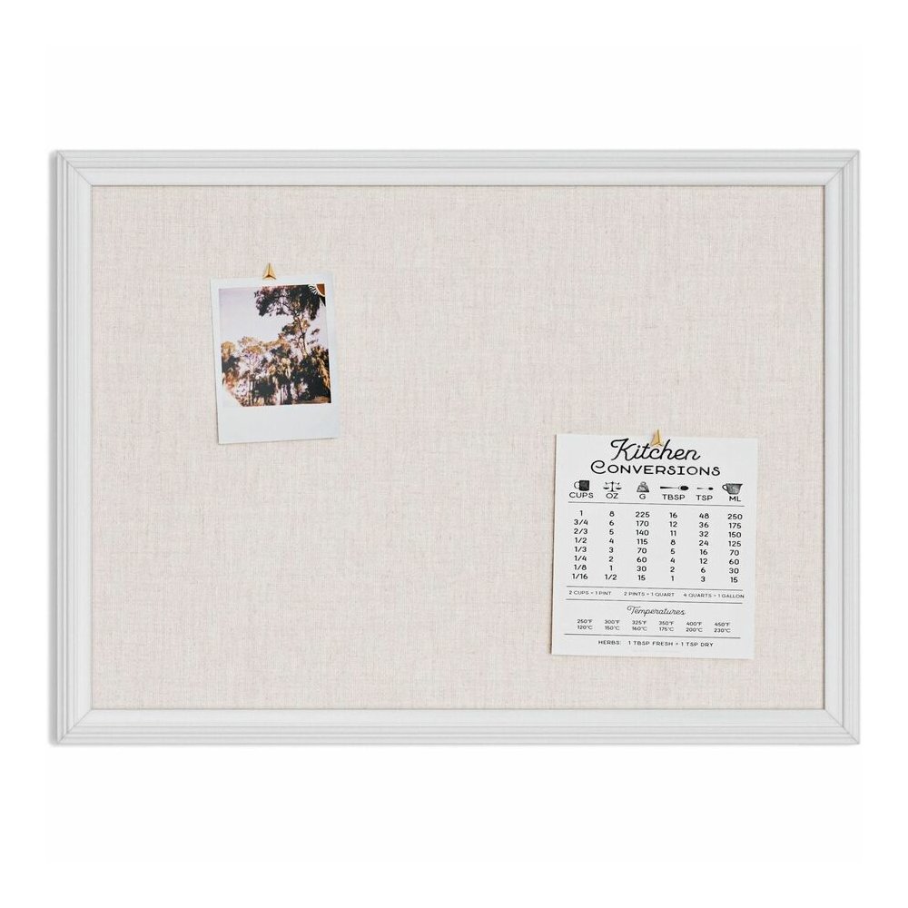 U Brands Linen Bulletin Board - 17" Board Height x 23" Board Width - Tan Cork Surface - Self-healing, Durable, Mounting System - White Wood Frame - 1 Each. Picture 5