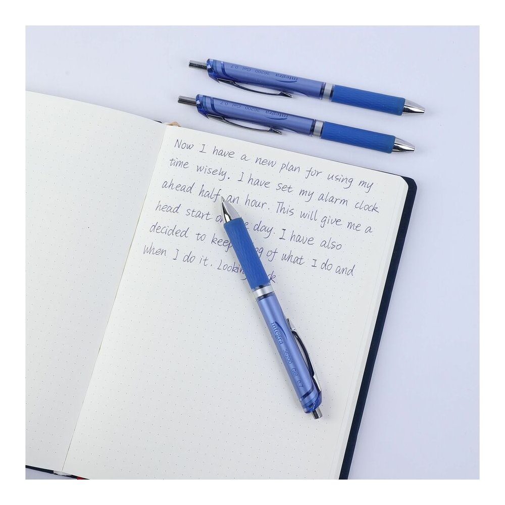 Integra Retractable Gel Ink Pen - Retractable - Blue Ink - Gel-based - Blue Barrel - Metal Tip - 1 Dozen. Picture 6