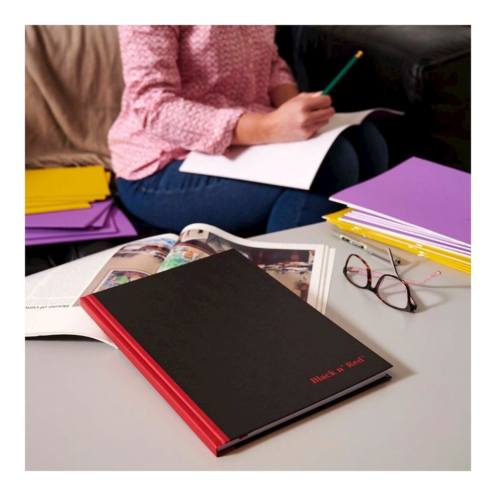 Black n' Red Casebound Hardcover Notebook 3-pack - Case Bound - 12" Height x 8.5" Width x 1.7" Length - Matte Cover - Hard Cover, Bleed Resistant, Ribbon Marker - 3 / Pack. Picture 8