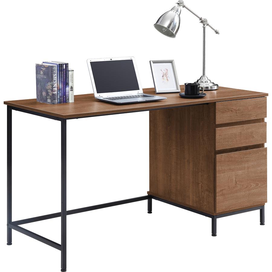 Lorell SOHO Desk with Side Drawers - 30" Height x 55" Width x 23.6" Depth - Total Drawer(s): 3 - Single Pedestal on Right Side - Finish: Walnut - 1 Each. Picture 2