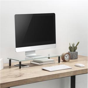 Lorell 4-leg Single-Shelf Monitor Stand - 44 lb Load Capacity - 1 x Shelf(ves) - 3" Height x 22" Width x 8.25" Depth - Desktop - Glass - Clear, Black. Picture 2