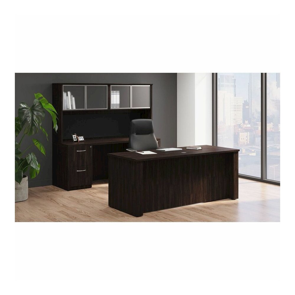 Lorell Essentials Series Box/Box/File Mobile File Cabinet - 28.3" Height x 16" Width x 22" Depth Pedestal, 1" Thickness Top - Finish: Espresso, Silver Brush - Durable, Laminated, Built-in Hangrail, Fi. Picture 6