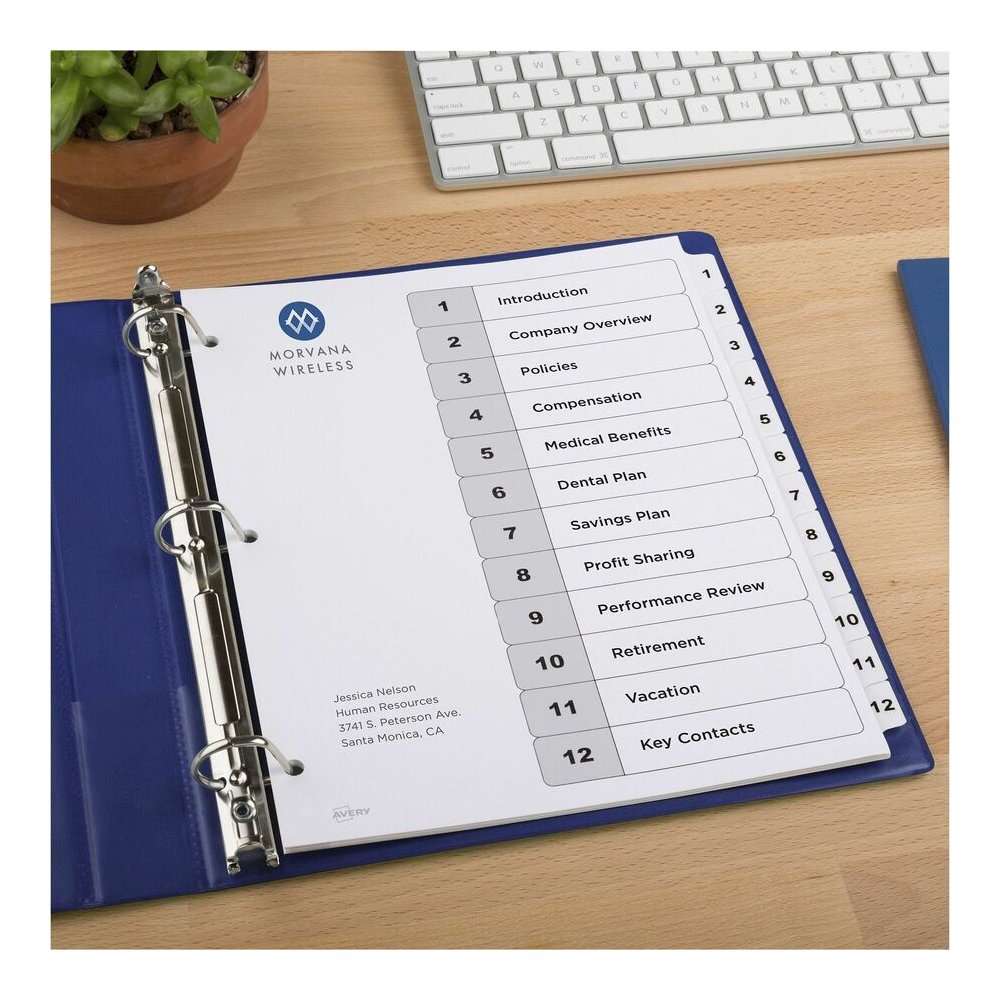 Avery Dividers, 12 Tabs, Ready Index (6 Sets of 11824) - 72 x Divider(s) - 72 Tab(s) - Digit - 1-12, Table of Contents - 12 Tab(s)/Set - 8.5" Divider Width x 11" Divider Length - 3 Hole Punched - Whit. Picture 3