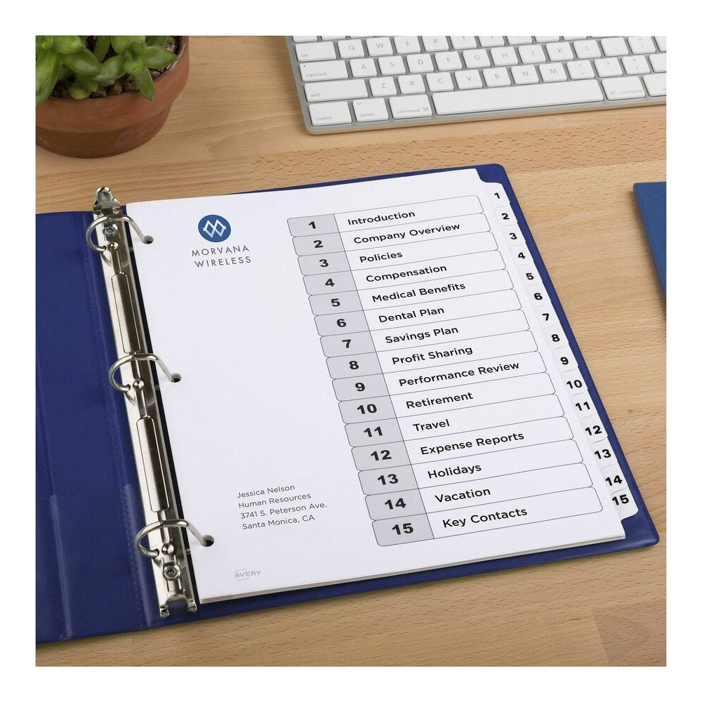 Avery Dividers, 15 Tabs, Ready Index (6 Sets of 11825) - 90 x Divider(s) - 90 Tab(s) - Digit - 1-15, Table of Contents - 15 Tab(s)/Set - 8.5" Divider Width x 11" Divider Length - 3 Hole Punched - Whit. Picture 3