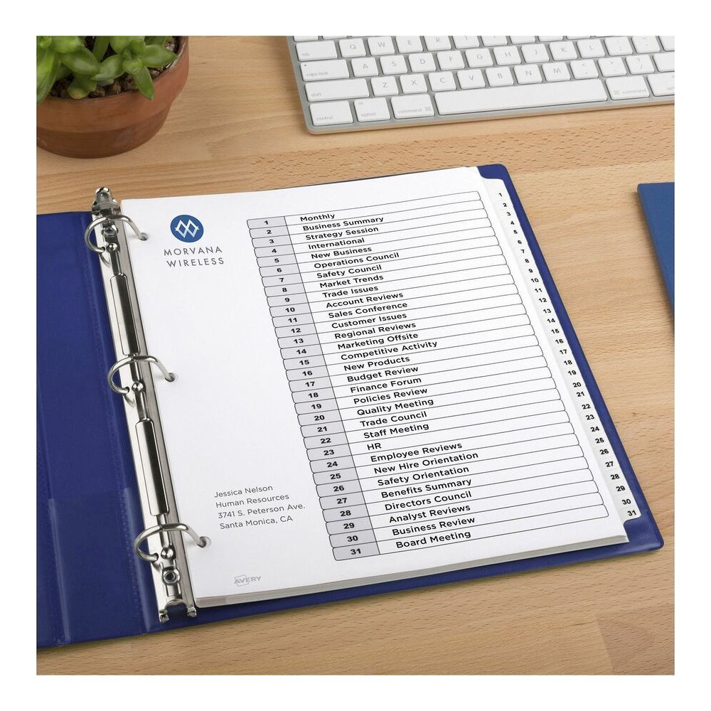 Avery 1-31 Dividers, 31 Tabs, Ready Index (6 Sets of 11827) - 186 x Divider(s) - 186 Tab(s) - Digit - 1-31, Table of Contents - 31 Tab(s)/Set - 8.5" Divider Width x 11" Divider Length - 3 Hole Punched. Picture 2
