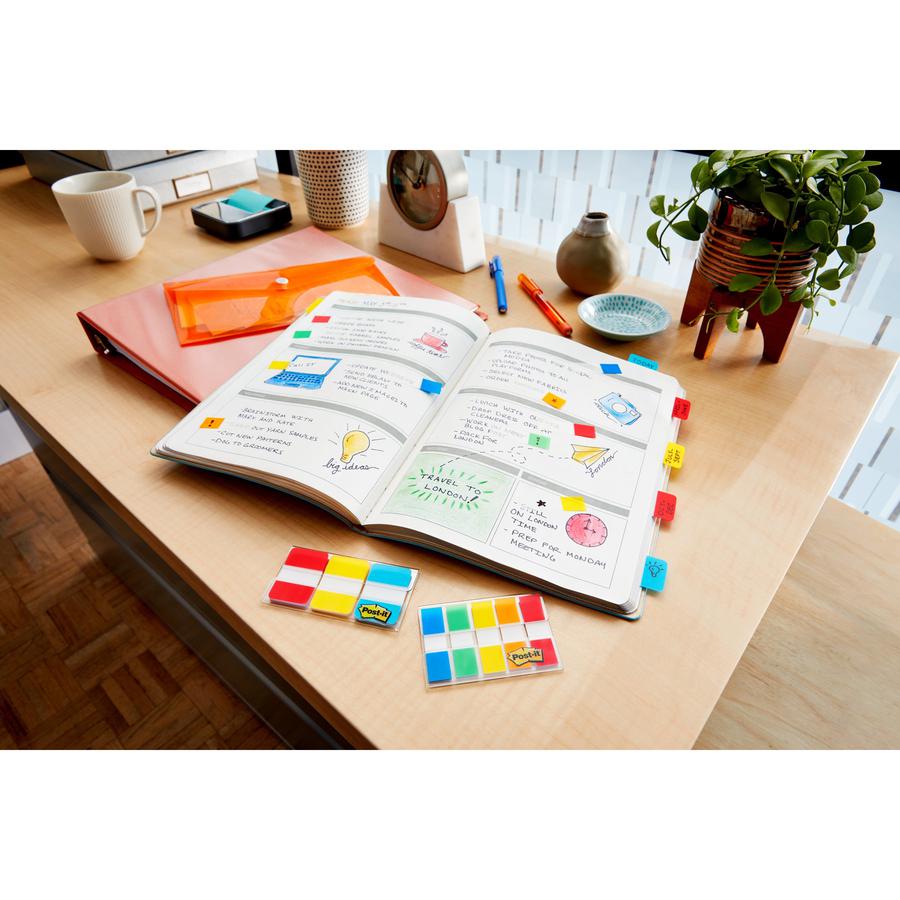 Post-it&reg; Tabs and Flags Combo Pack - Red, Yellow, Blue, Green, Orange - Sticky, Adhesive - 136 / Pack. Picture 2