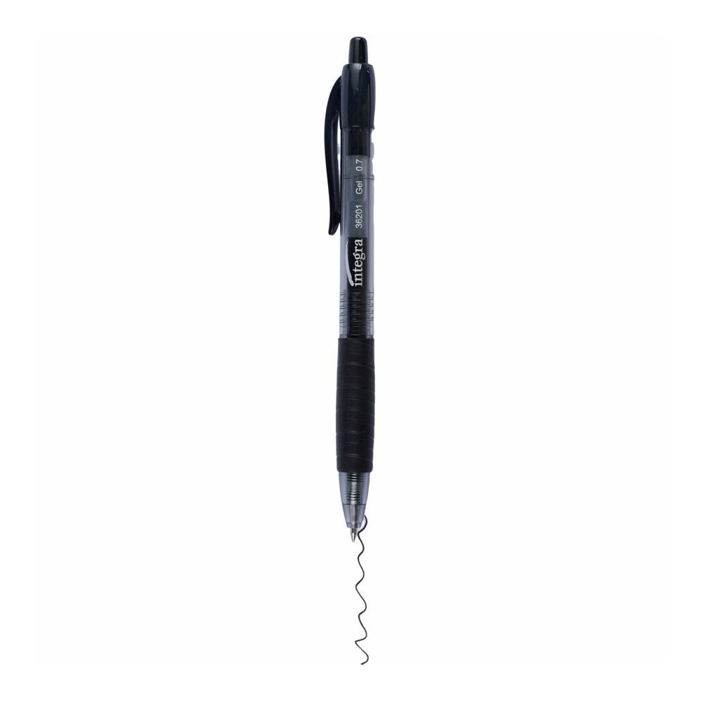 Integra Retractable 0.7mm Gel Pen - Retractable - Black Ink - Gel-based - Black Barrel - 1 Dozen. Picture 6