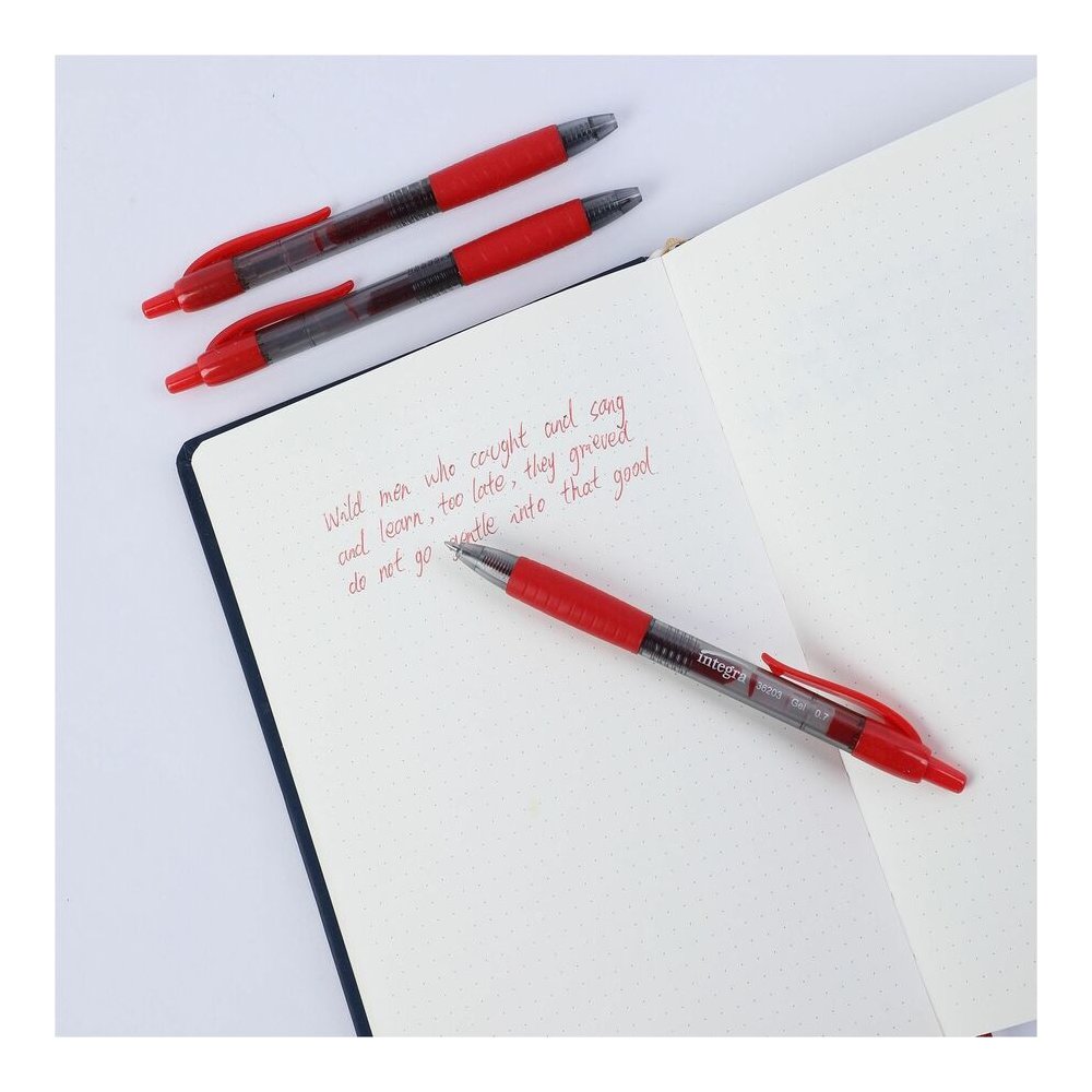 Integra Retractable 0.7mm Gel Pen - Retractable - Red Ink - Gel-based - Red Barrel - 1 Dozen. Picture 4