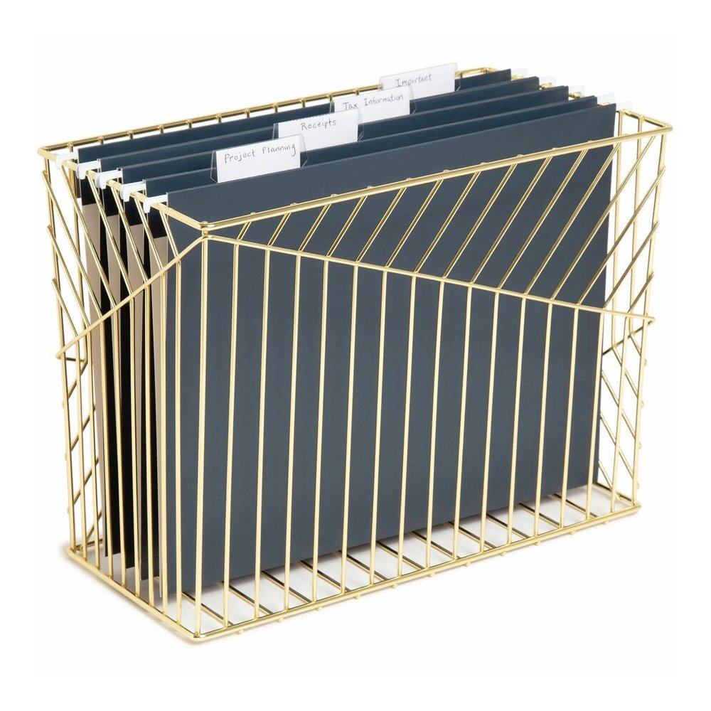 U Brands Vena Hanging File Basket - 6.80" Height x 9.50" Width x 12.40" Length - Desktop - Gold - Metal Wire - 1 Each. Picture 7