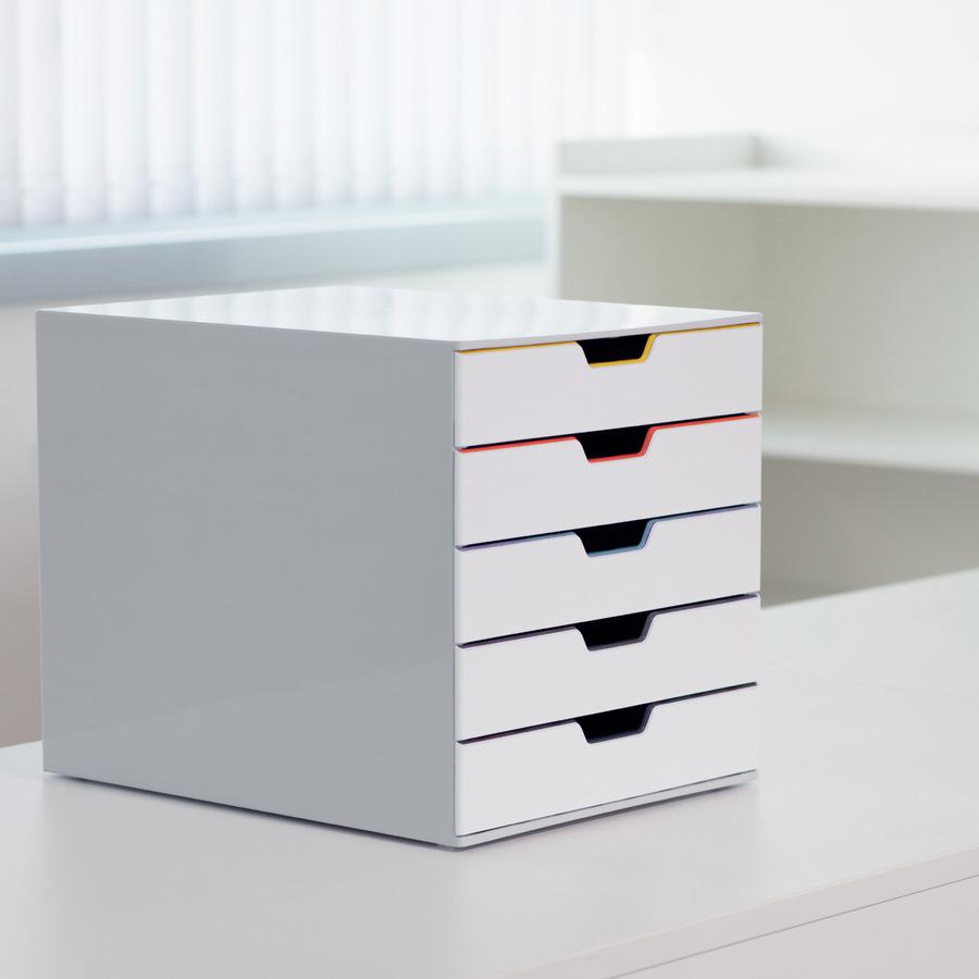 DURABLE VARICOLOR MIX 5 Drawer Desktop Storage Box, White/Multicolor - 5 Drawer(s) - 11" Height x 11.5" Width x 14" DepthDesktop - White - Plastic - 1 Each. Picture 2