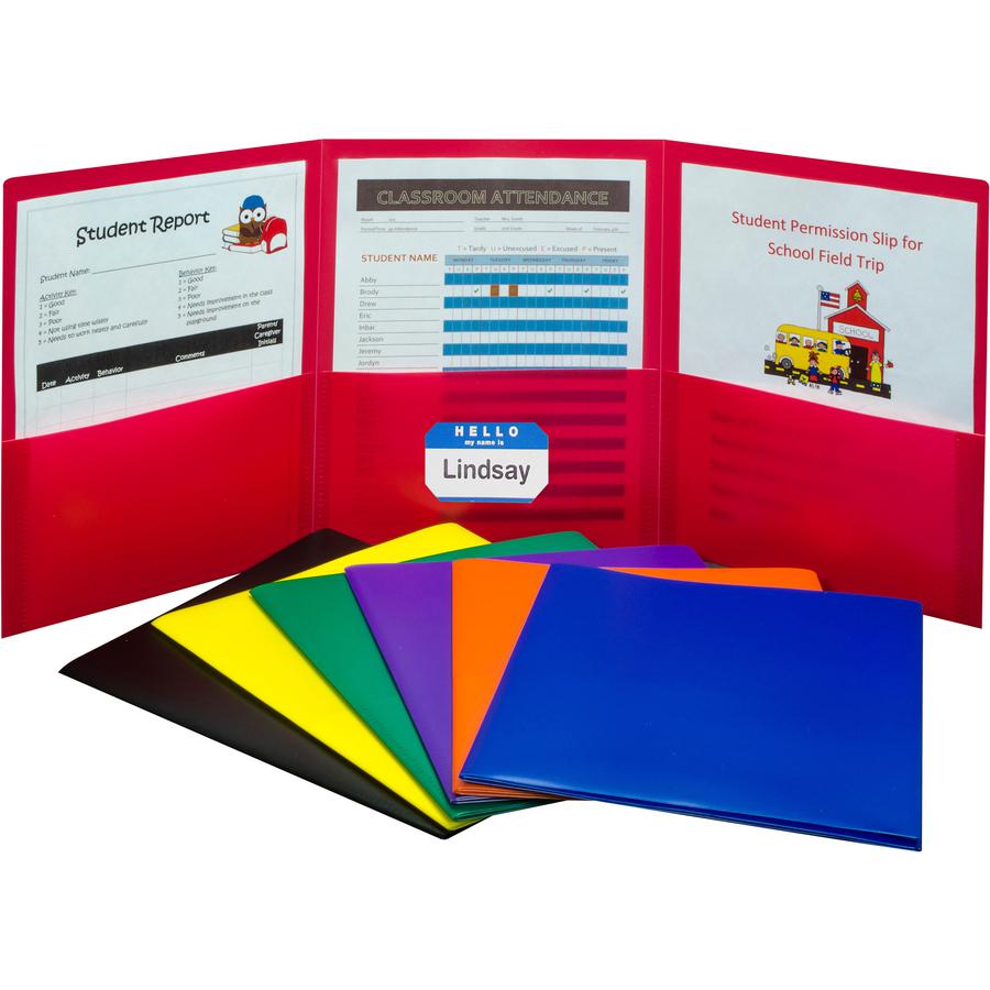 C-Line Letter Pocket Folder - 8 1/2" x 11" - 3 Internal Pocket - Black, Blue, Green, Orange, Red, Purple, Yellow - 24 / Box. Picture 2