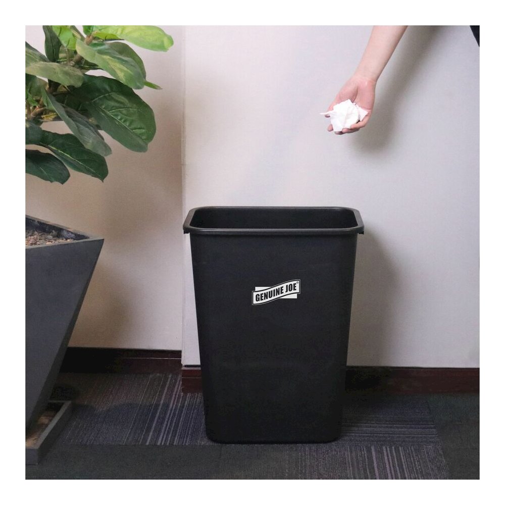 Genuine Joe 41-Quart Wastebasket - 10.25 gal Capacity - Durable, Sturdy, Dent Resistant, Chip Resistant, Rust Resistant, Long Lasting - 19.9" Height x 9.4" Width x 15.2" Depth - Polyethylene - Black -. Picture 4