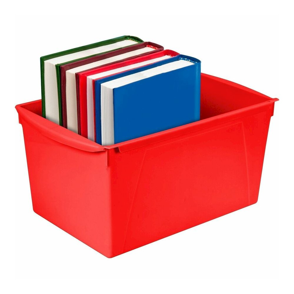 Storex Double XL Wide Book Bins - 7" Height x 9.20" Width x 14.50" Length - Desktop - Carrying Handle - Red - 6 / Carton. Picture 4