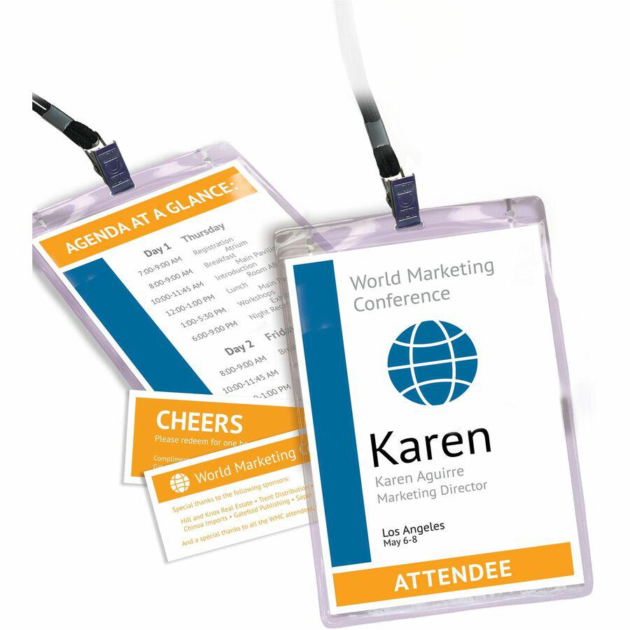 Avery&reg; Vertical Name Badges with Tickets Kit for Laser and Inkjet Printers, 4-1/4" x 6" - PVC Plastic - White - 1 Box. Picture 2