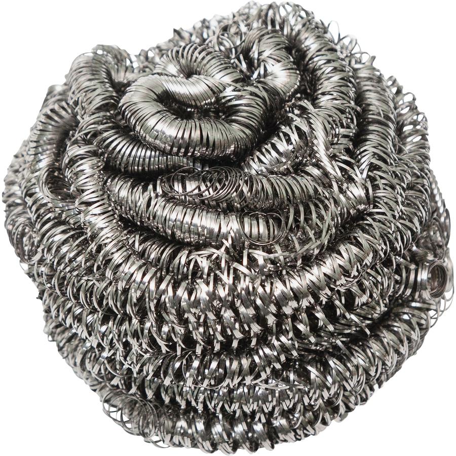 Genuine Joe Stainless Steel Scrubber - Ready-To-Use - No-mess - Silver - 12/Box - 6 / Carton. Picture 2