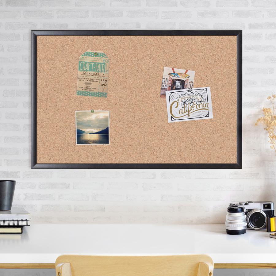 U Brands Cork Bulletin Board - 24" Board Height x 36" Board Width - Natural Cork Surface - Self-healing, Durable, Mounting System, Tackable, Sturdy - Black Wood Frame - 1 Each. Picture 2