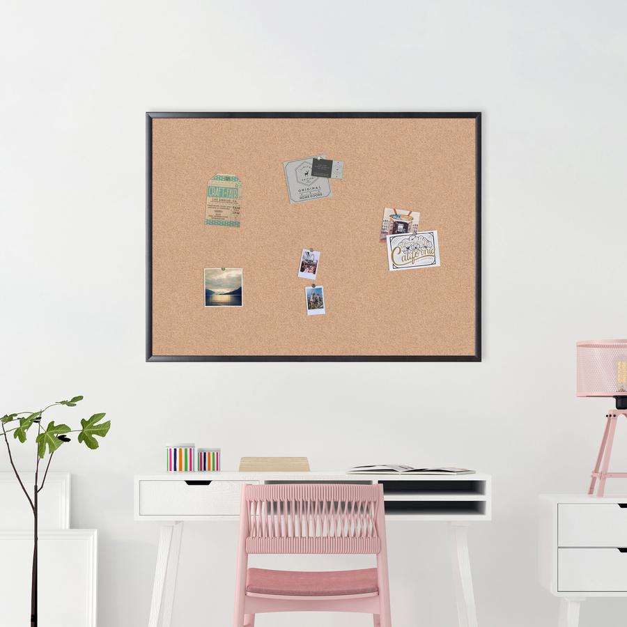 U Brands Cork Bulletin Board - 36" Board Height x 48" Board Width - Natural Cork Surface - Self-healing, Durable, Mounting System, Tackable, Sturdy - Black Wood Frame - 1 Each. Picture 2