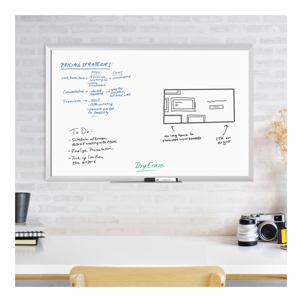 U Brands Melamine Non-Magnetic Dry-Erase Board - 36" (3 ft) Width x 24" (2 ft) Height - White Melamine Surface - Silver Aluminum Frame - Rectangle - Horizontal/Vertical - 1 Each. Picture 4