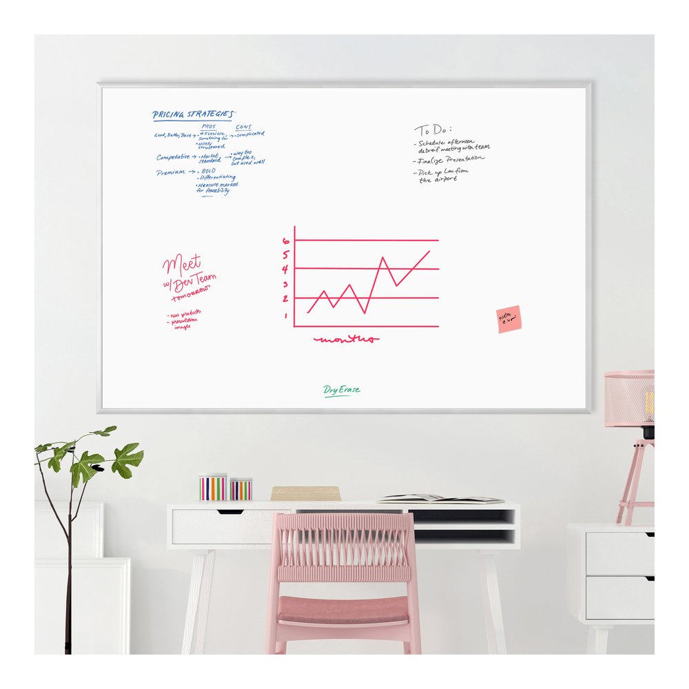 U Brands Melamine Non-Magnetic Dry-Erase Board - 72" (6 ft) Width x 48" (4 ft) Height - White Melamine Surface - Silver Aluminum Frame - Rectangle - Horizontal/Vertical - 1 Each. Picture 4