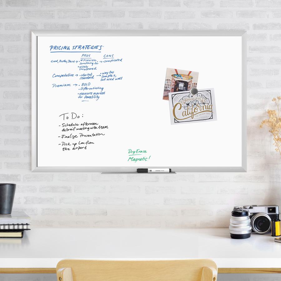 U Brands Magnetic Dry-Erase Board - 36" (3 ft) Width x 24" (2 ft) Height - White Painted Steel Surface - Silver Aluminum Frame - Rectangle - Horizontal/Vertical - Magnetic - 1 Each. Picture 2