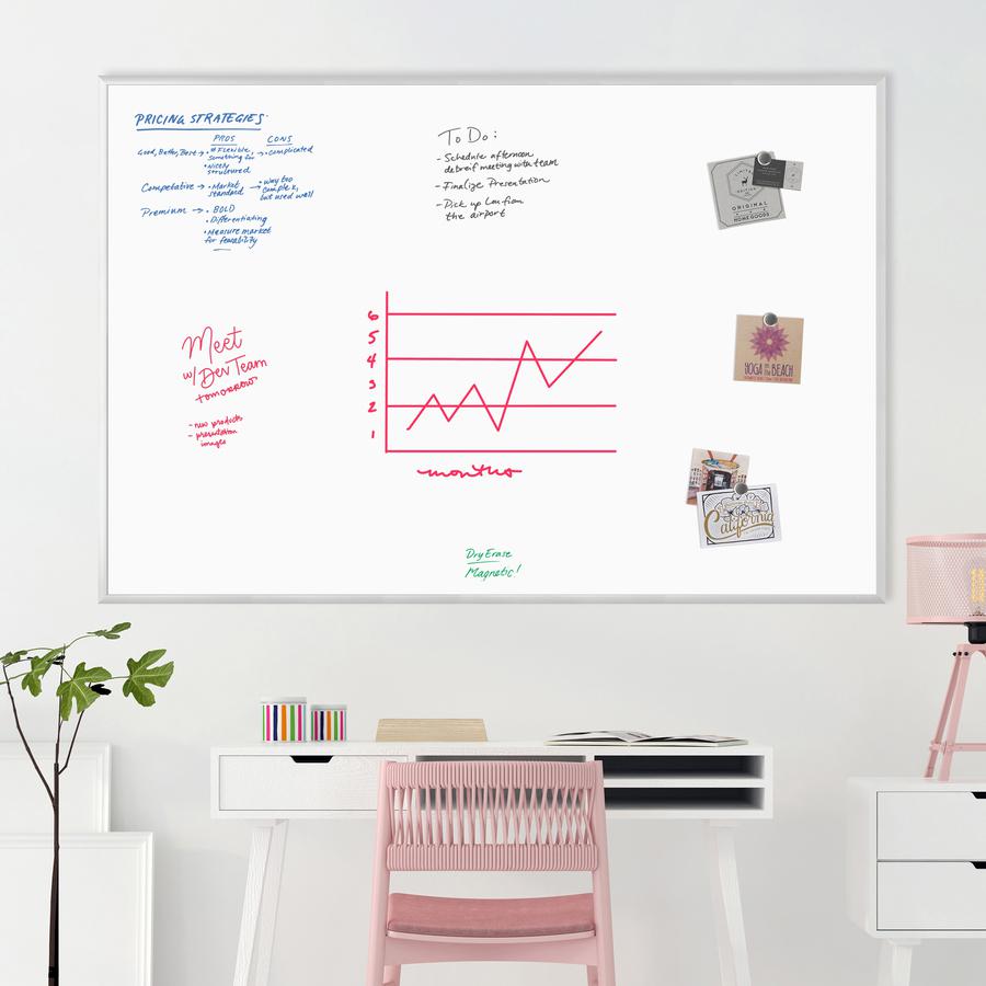 U Brands Magnetic Dry-Erase Board - 72" (6 ft) Width x 48" (4 ft) Height - White Painted Steel Surface - Silver Aluminum Frame - Rectangle - Horizontal/Vertical - Magnetic - 1 Each. Picture 2