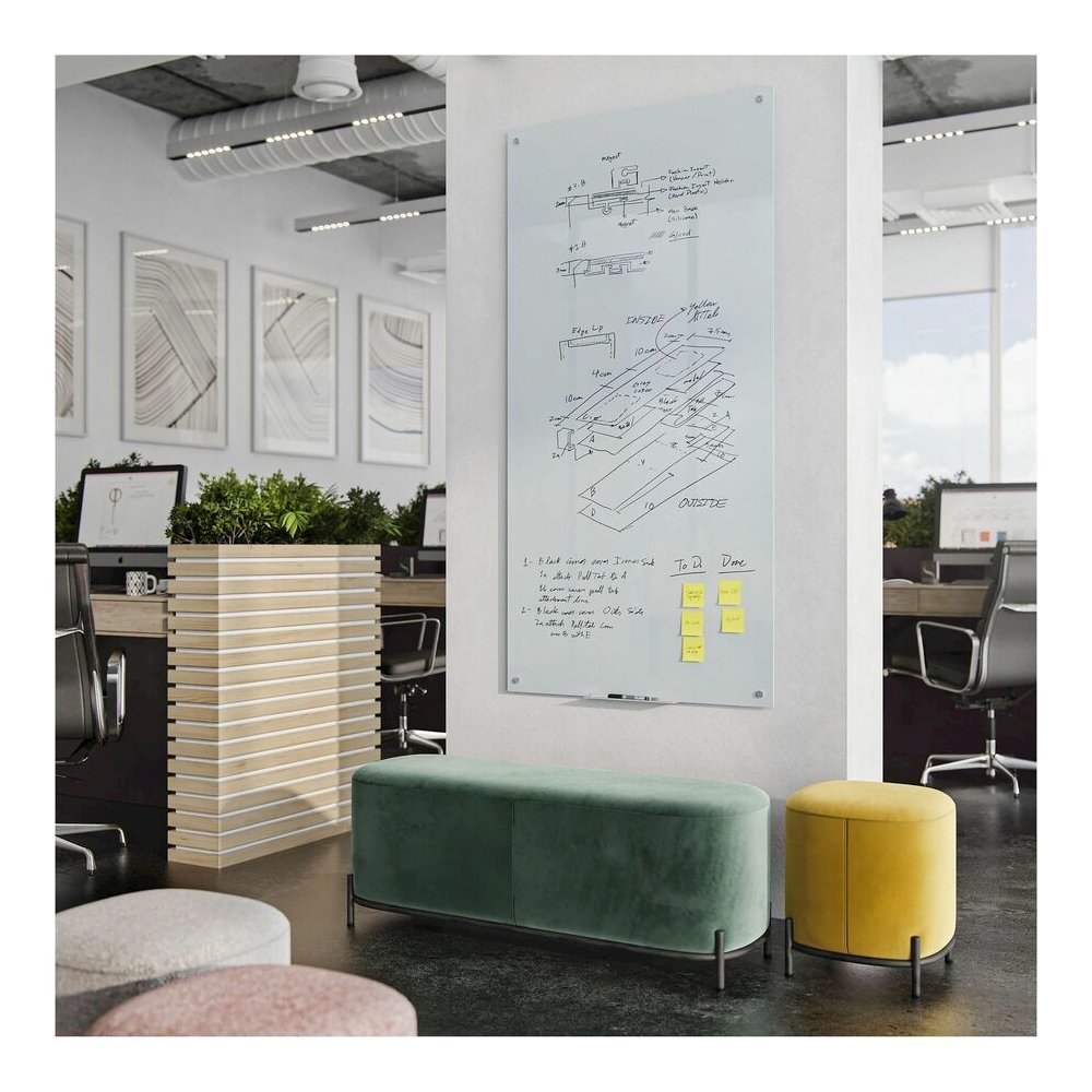 U Brands Magnetic Glass Frameless Dry-Erase Board - 72" (6 ft) Width x 36" (3 ft) Height - Frosted White Tempered Glass Surface - Rectangle - Horizontal/Vertical - Magnetic - 1 Each. Picture 5