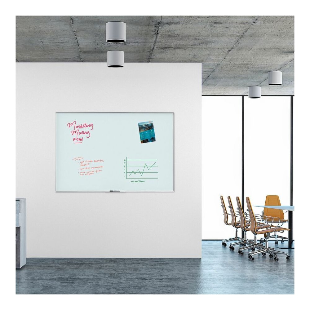 U Brands Non-Magnetic Glass Dry-Erase Board - 72" (6 ft) Width x 48" (4 ft) Height - Frosted White Tempered Glass Surface - White Aluminum Frame - Rectangle - Horizontal/Vertical - 1 Each. Picture 3