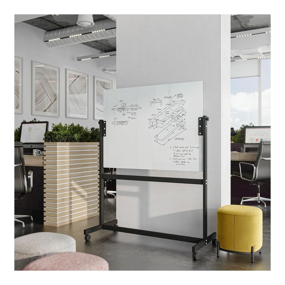 U Brands Magnetic Glass Dry-Erase Board Rolling Easel - 48" (4 ft) Width x 36" (3 ft) Height - Frosted White Tempered Glass Surface - Rectangle - Horizontal - Floor Standing, Portable - Magnetic - 1 E. Picture 5