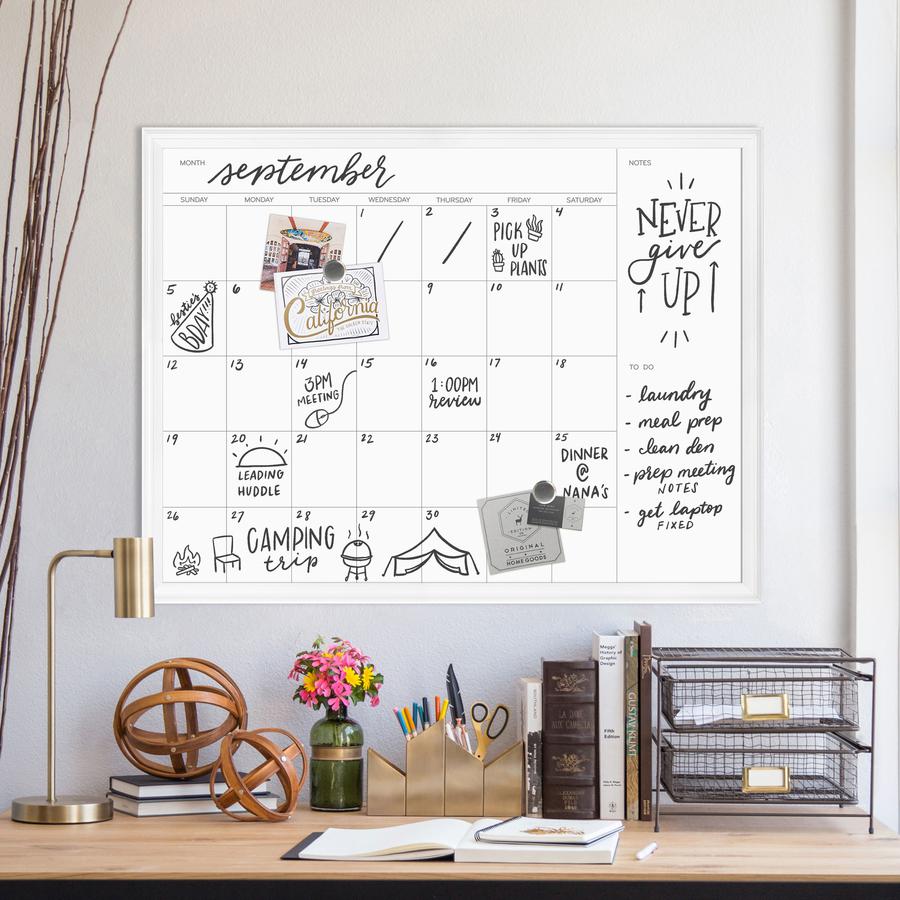 U Brands Magnetic Dry-Erase Monthly Calendar Board - 40" (3.3 ft) Width x 30" (2.5 ft) Height - White Painted Steel Surface - White Decor Frame - Rectangle - Horizontal - Magnetic - 1 Each. Picture 2