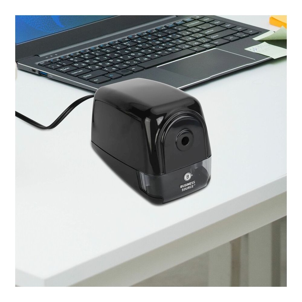 Business Source Electric Pencil Sharpener - Helical - AC Adapter Powered - 3.9" Height x 4.5" Width - Black - 1 Each. Picture 6