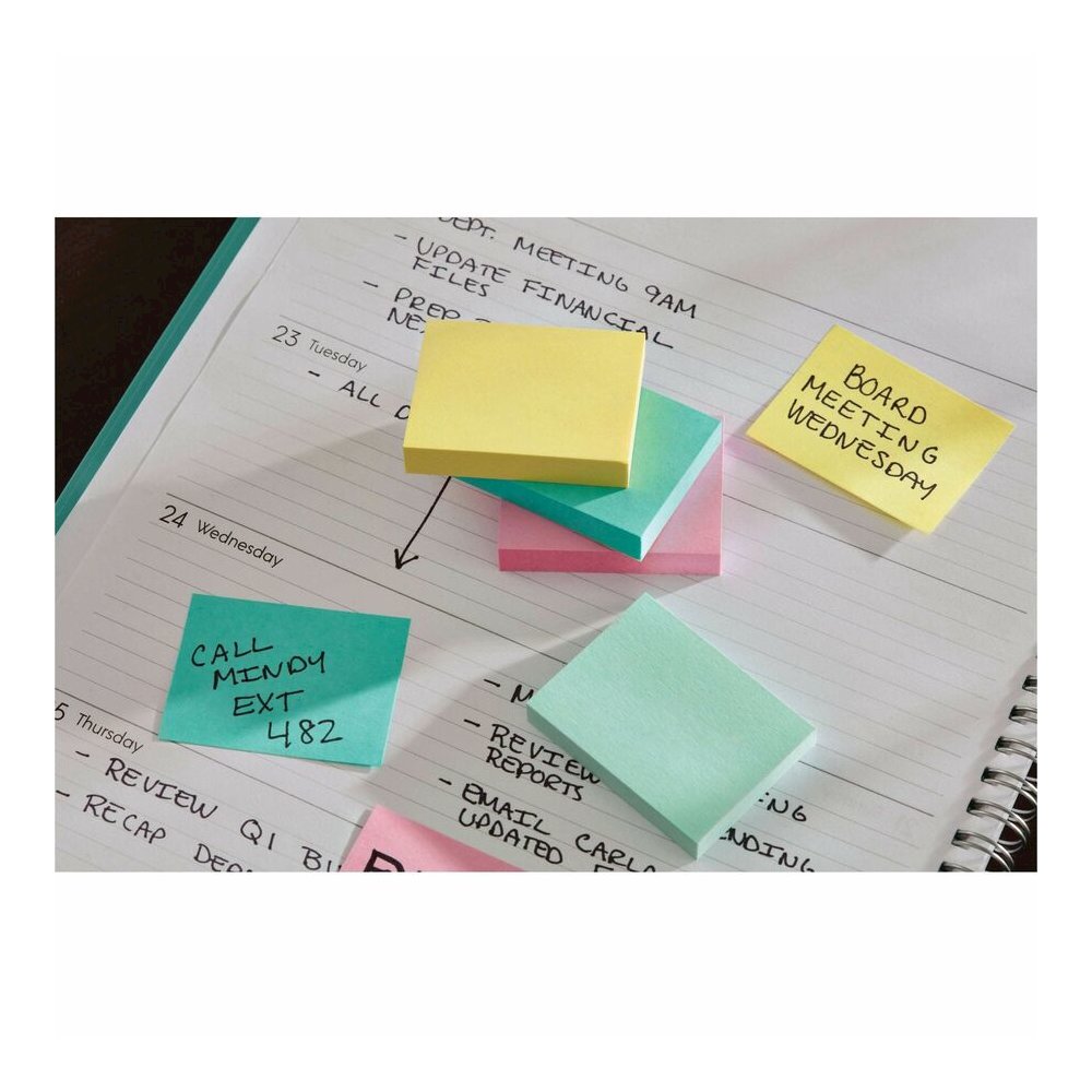 Post-it&reg; Greener Notes Value Pack - Beachside Cafe Color Collection - 1 1/2" Flag/Note Width x 2" Flag/Note Length - Rectangle - Positively Pink, Canary Yellow, Fresh Mint, Moonstone - Paper - Sel. Picture 2