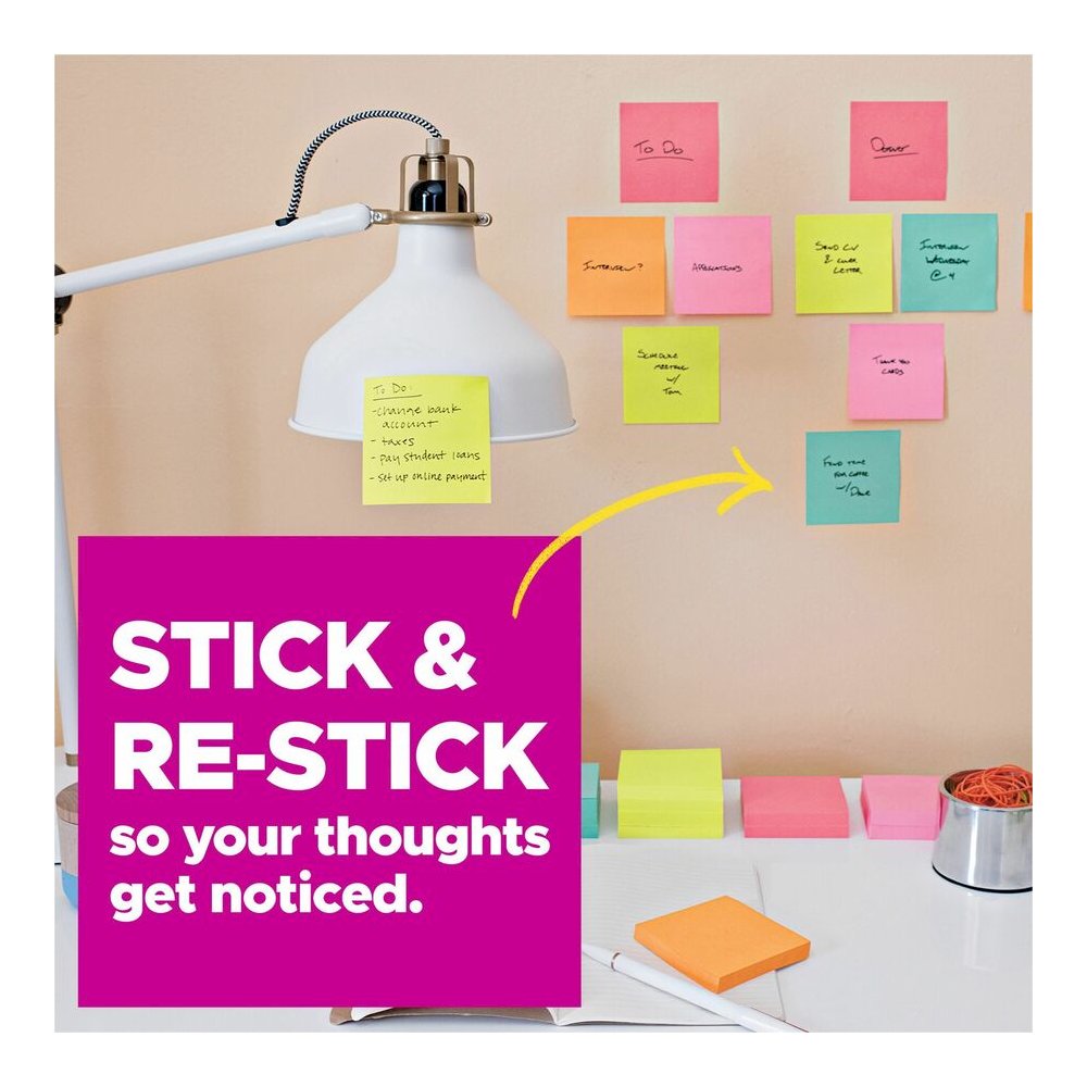 Post-it&reg; Super Sticky Dispenser Notes - Supernova Neons Color Collection - 3" Flag/Note Width x 3" Flag/Note Length - Square - 90 Sheets per Pad - Aqua Splash, Acid Lime, Guava - Paper - Super Sti. Picture 8