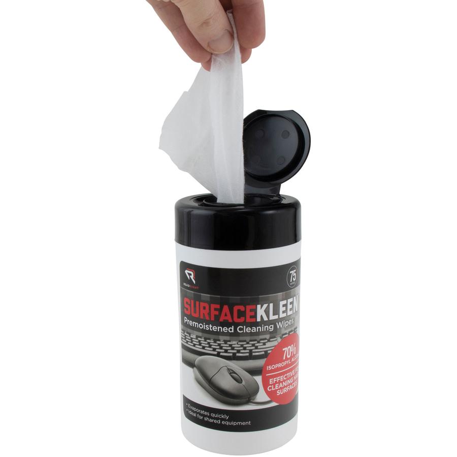 Read Right Surface Kleen Cleaning Wipes - 6.30" Length x 5" Width - Pre-moistened, Fast Acting, Quick Drying - White - 75/Tub - 1 Each. Picture 2