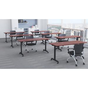 Lorell Mobile Folding Training Table - Rectangle Top - Powder Coated Base - 200 lb Capacity - 63" Table Top Width - 29.50" Height x 63" Width x 24" Depth - Assembly Required - Mahogany - Laminate Top . Picture 4