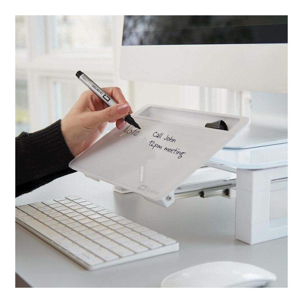 Quartet Monitor Riser with Glass Dry-Erase Board Desktop - 100 lb Load Capacity - 5" Height x 10" Width - Desktop - White - For Notebook, Monitor - Adjustable Leg, Non-skid, Sturdy, Accessory Tray. Picture 8