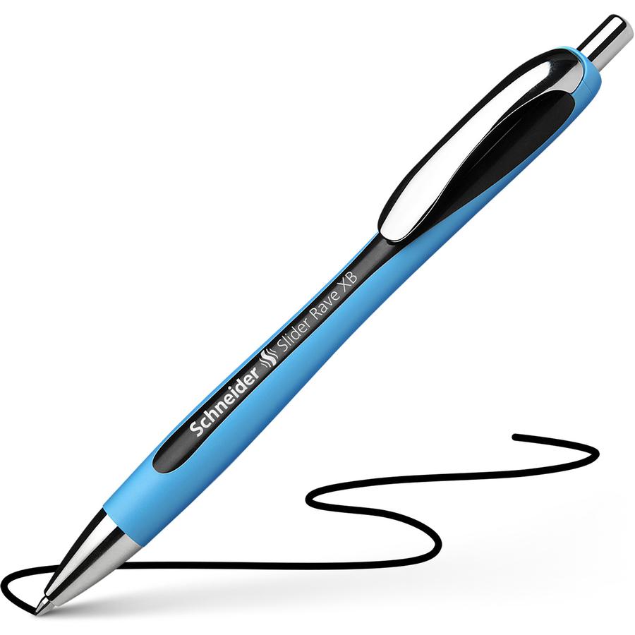 Schneider Slider Rave XB Ballpoint Pen - Retractable - Black Ink - Black Rubberized, Light Blue Barrel - Stainless Steel Tip - 5 / Pack. Picture 2