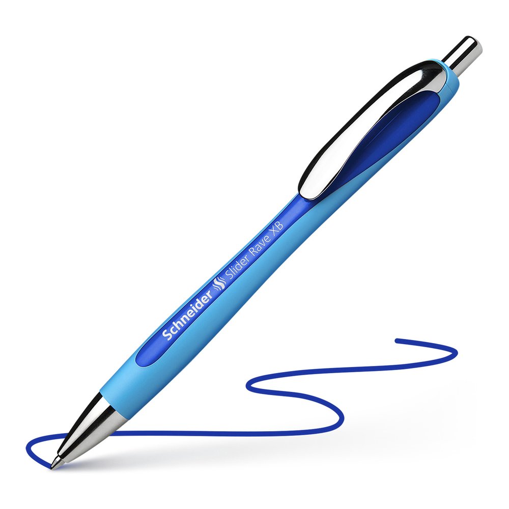 Schneider Slider Rave XB Ballpoint Pen - Retractable - Blue Ink - Blue Rubberized, Light Blue Barrel - Stainless Steel Tip - 5 / Pack. Picture 4