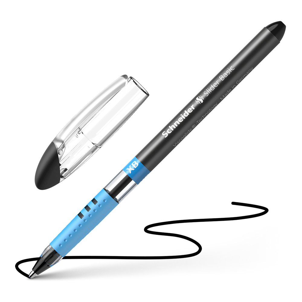 Schneider Slider Basic XB Ballpoint Pen - Black Ink - Transparent Rubberized, Black, Silver Barrel - Stainless Steel Tip - 10 / Pack. Picture 6