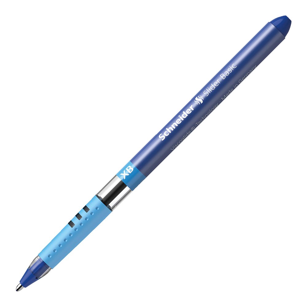 Schneider Slider Basic XB Ballpoint Pen - Blue Ink - Blue Rubberized, Transparent, Silver Barrel - Stainless Steel Tip - 10 / Pack. Picture 4